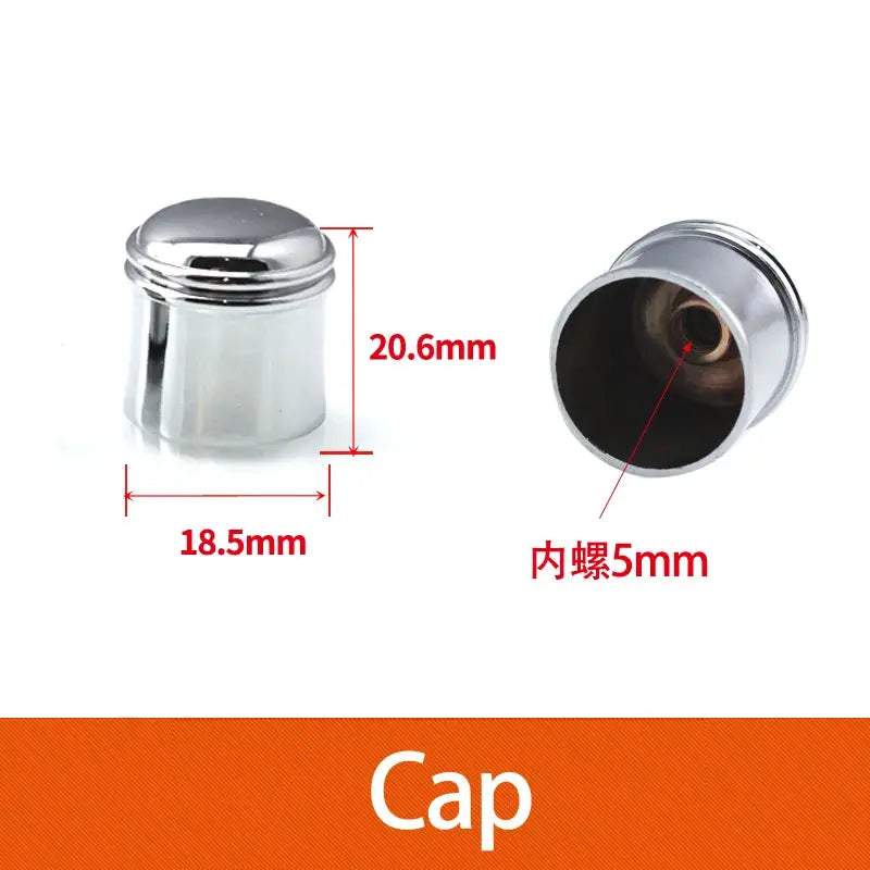 Shower faucet cap for water leakage repair, chrome finish, 18.5mm diameter, 20.6mm height, 5mm inner thread.