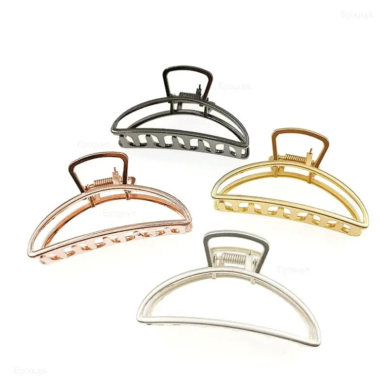 LuxeLocks Geometric Metal Hair Claw Clip With Strong Grip For Women And Girls Solid Color Korean Hairpins