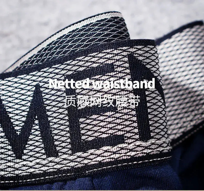 Men's boxer shorts with netted waistband in dark navy fabric