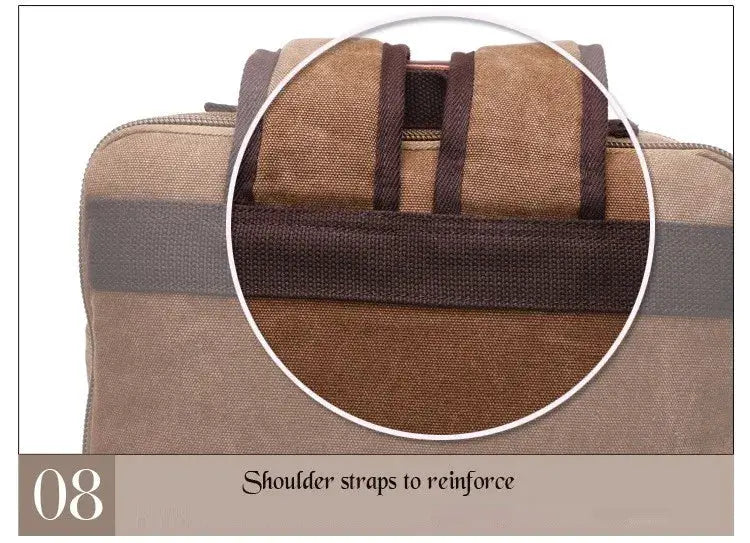 Vintage canvas backpack, brown tan color, large-capacity travel laptop bag