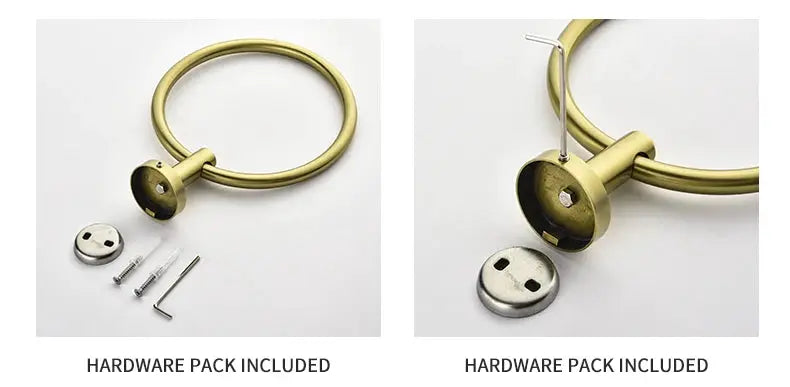 Toilet brush holder, brushed gold, Simples Market bathroom hardware set with wall-mount ring; hardware pack included.
