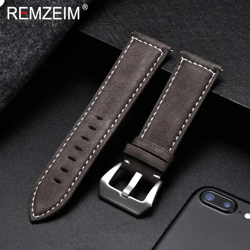 Heritage Leather Genuine Leather Watchband Vintage Matte Strap Unisex 18mm To 24mm Black Blue Brown