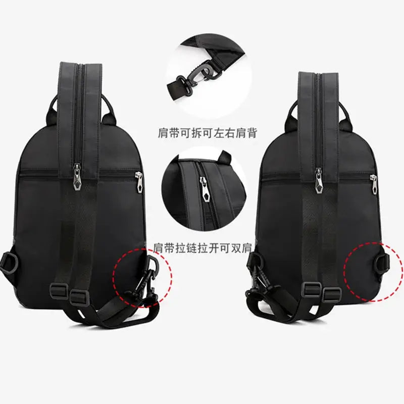 Two black nylon men's small backpacks with adjustable straps; multipurpose daypack/knapsack