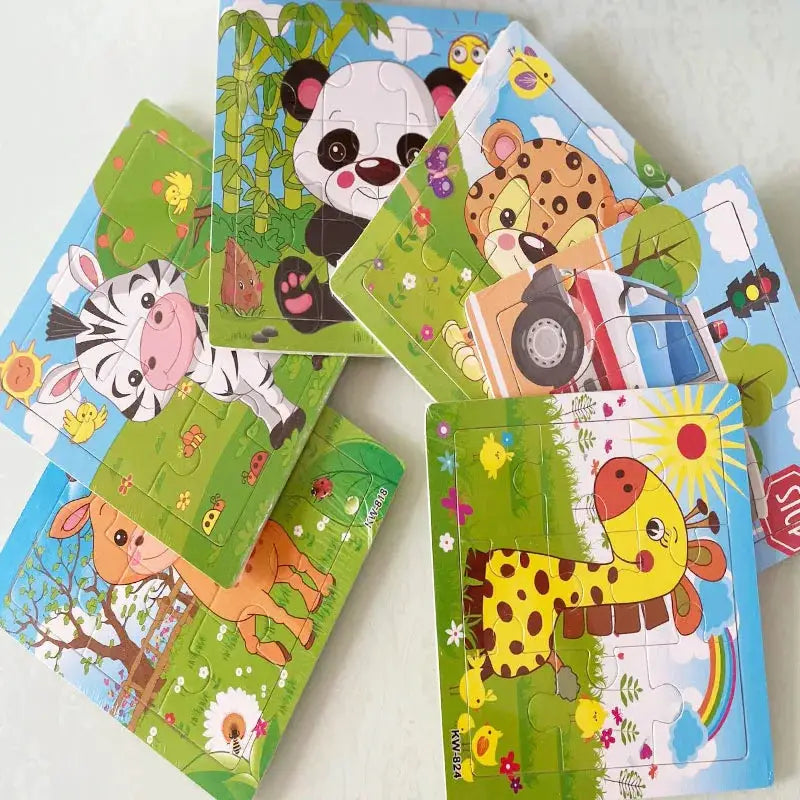 Wooden Puzzles For Kids 9 Or 12 Pieces Cartoon Vehicles And Animals Learning Educational Toys Gift For Children