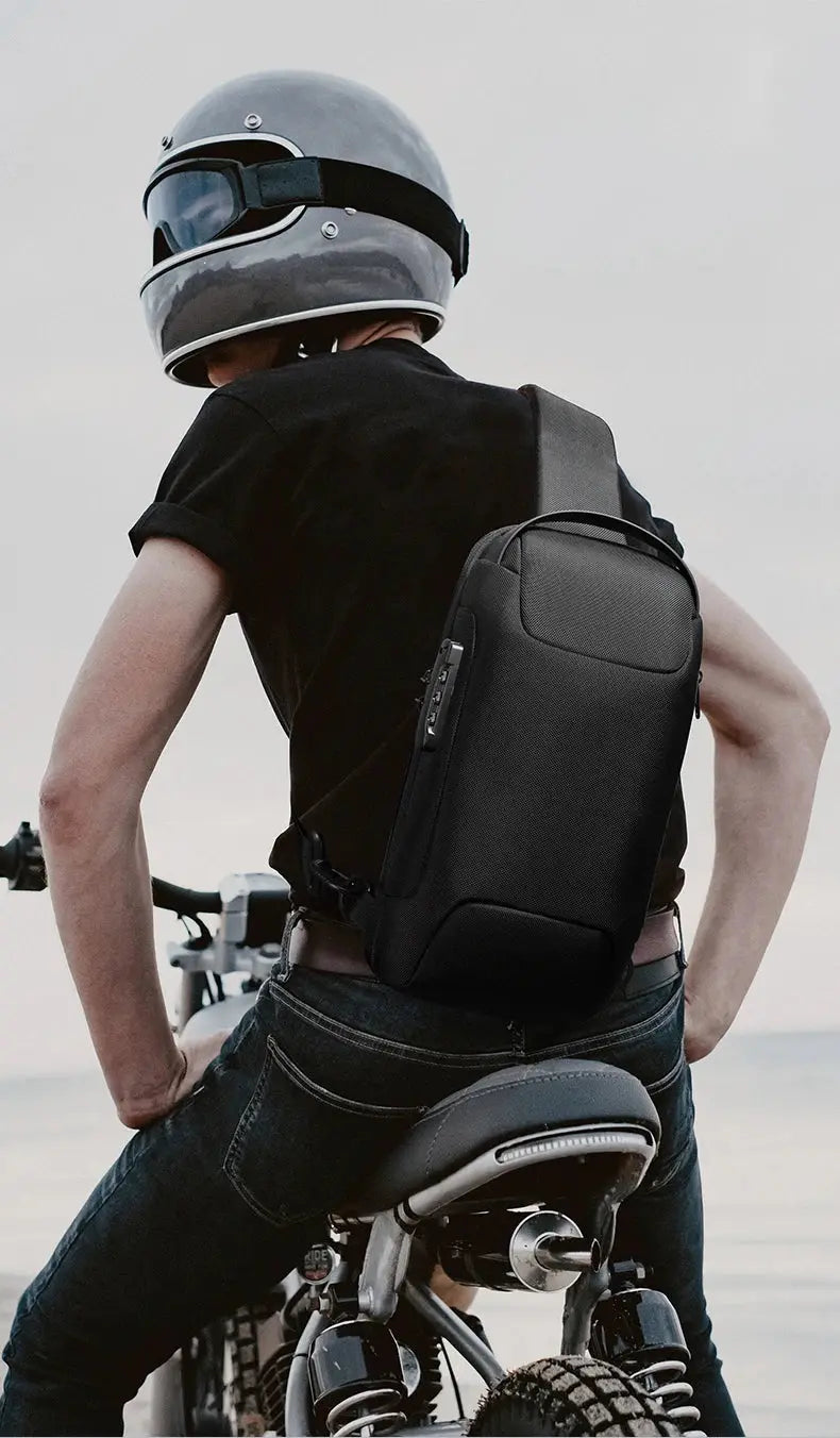 BANGE chest bag, black waterproof crossbody bag for travel