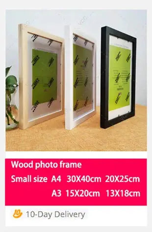 Simples Market shadow box wooden photo frame, 3cm depth, set of 3 in natural wood, white and black