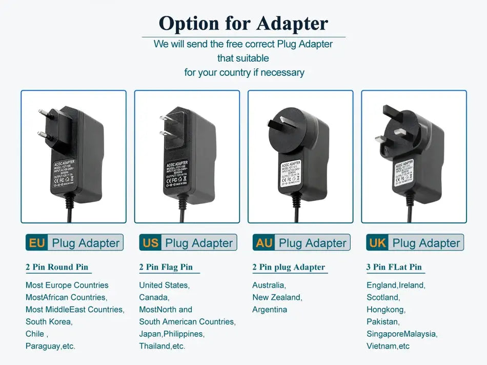 4-piece gray plug adapter set with EU, US, AU and UK plugs