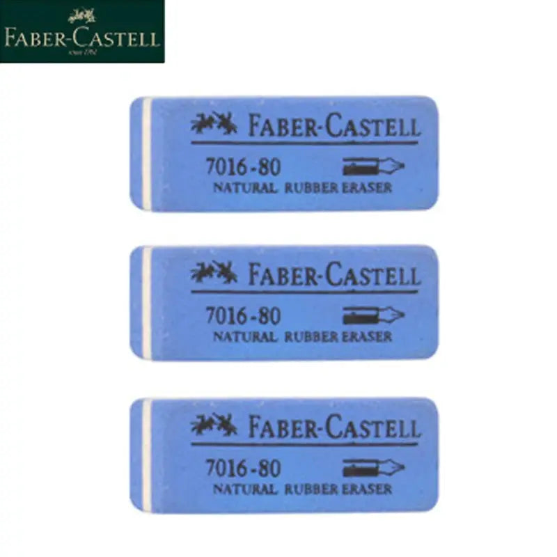 Faber-Castell blue natural rubber erasers, 3-pack for gel/ink/ballpoint/fountain pens