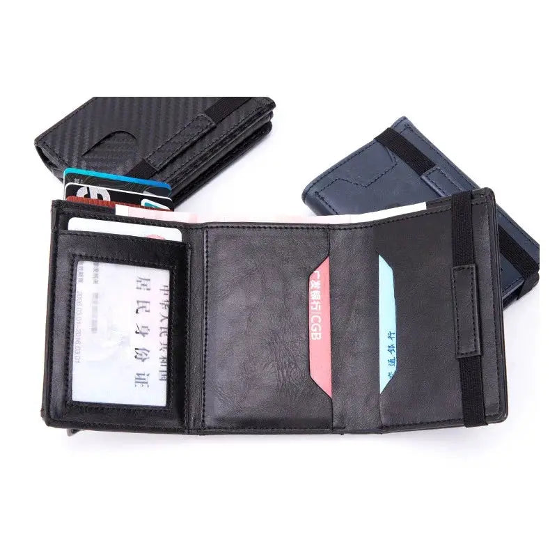 Zciti PU leather wallet set; black carbon-fiber finish, RFID blocking, multiple card slots, 3-piece set