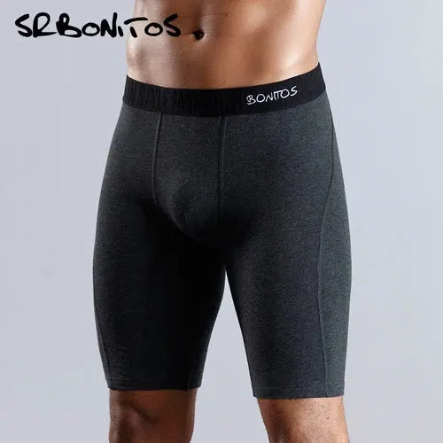 Bonitos men's long-leg boxer shorts in charcoal grey cotton underwear