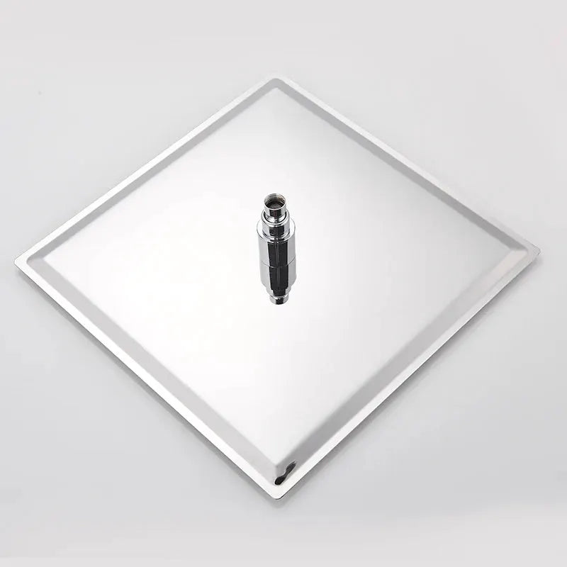 Square chrome shower head panel with central connector