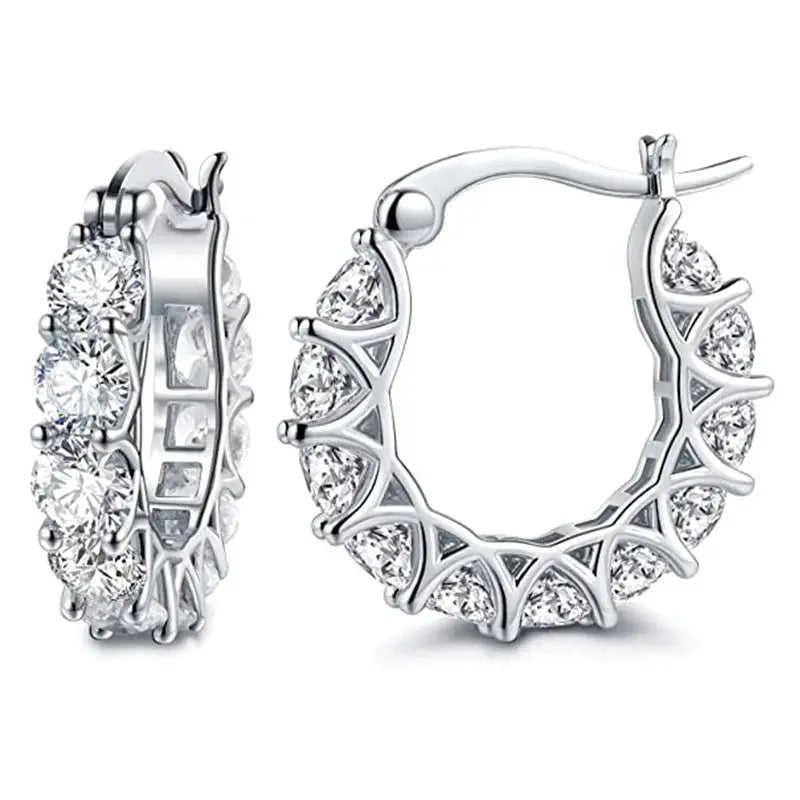 Huitan full-paved crystal CZ hoop earrings, pair in silver-tone metal, Simples Market