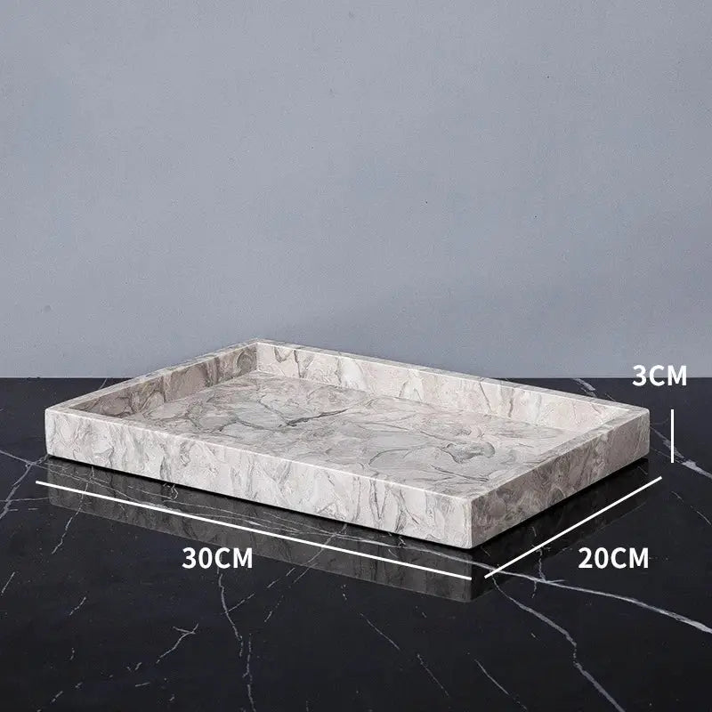 Natural marble bathroom tray, rectangular 30x20x3 cm with gray veining