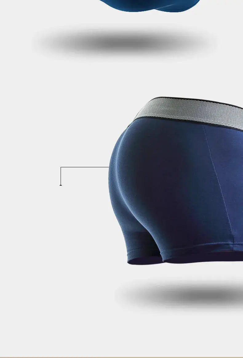 Men's blue modal boxer shorts with breathable pouch and elastic waistband