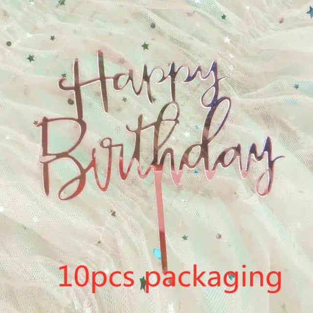 10 Pcs Rose Gold Silver Black Acrylic Cake Toppers Set For Birthday Parties Baby Showers And Dessert Decoration