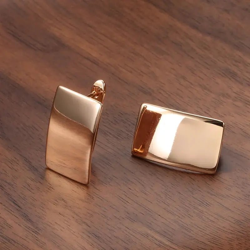 Kinel 585 Rose Gold Glossy Dangle Earrings For Women Fashion Geometric Square Drop CZ Cubic Zirconia Jewelry - Simples Market