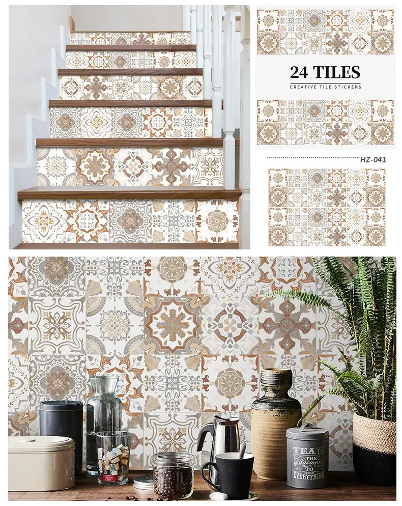 24pcs Simples Market light color tile sticker set for walls, self-adhesive kitchen and bathroom decor