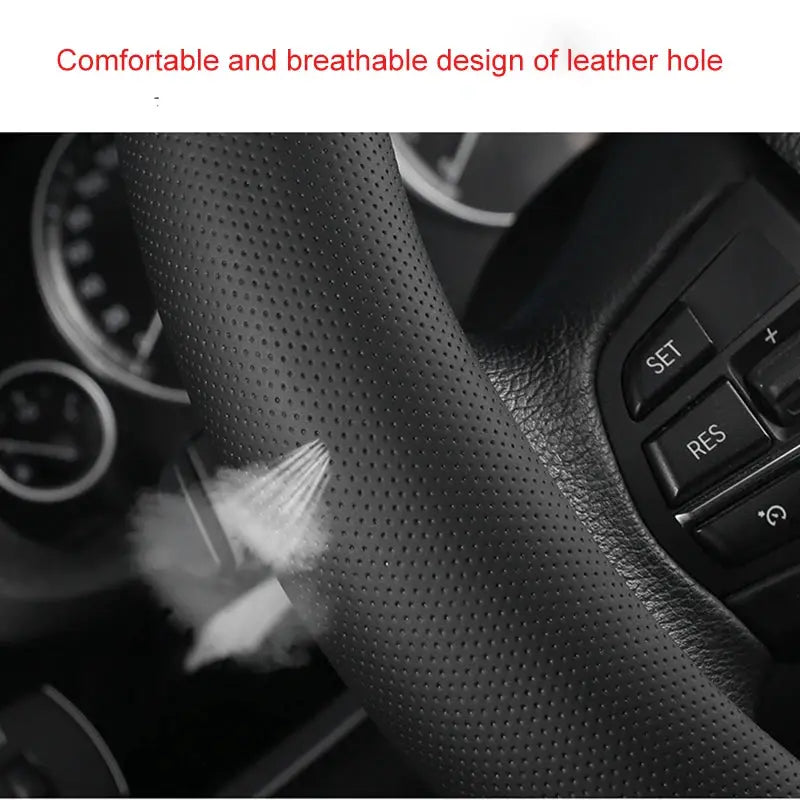 Simples Market carbon fiber steering wheel cover on black perforated leather steering wheel