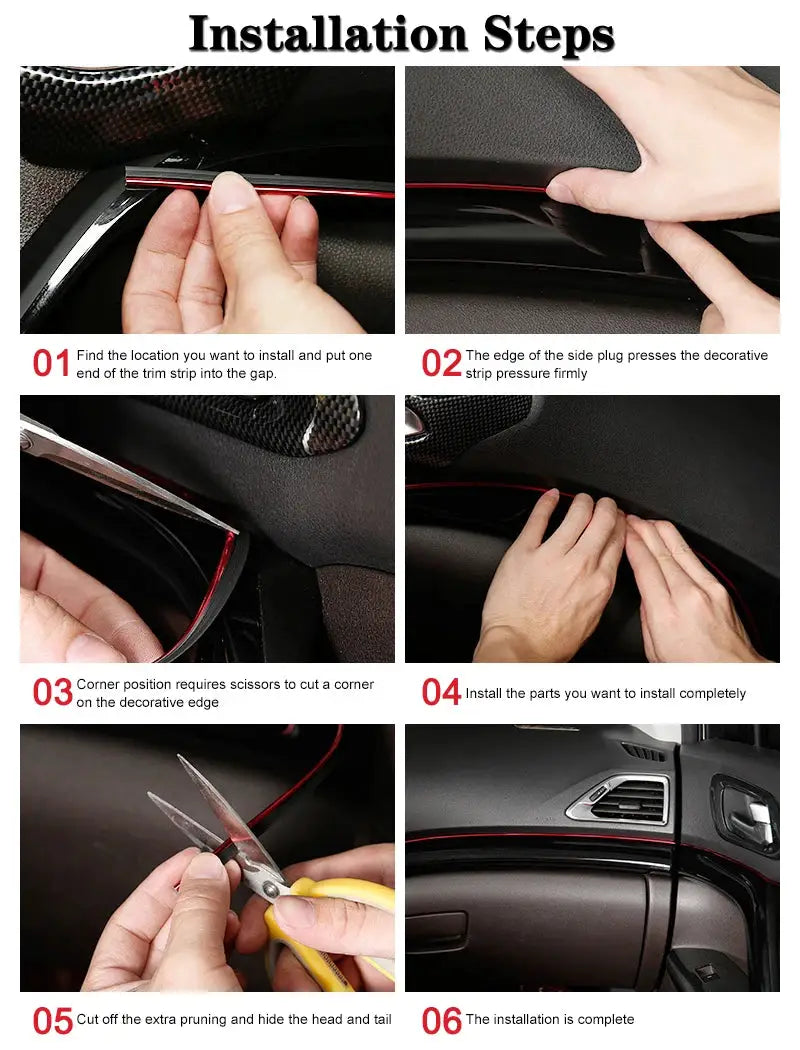 Car moulding decoration red trim strips 1/3/5m by Simples Market for interior dashboard and door edge trim