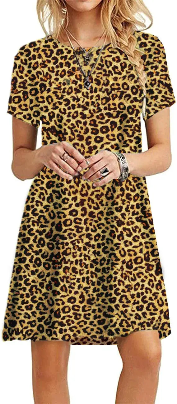 Instylis Women Casual Vintage O Neck Print Loose Mini Dress Sundress