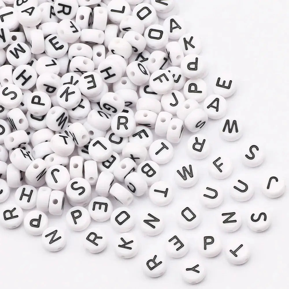White Round Alphabet Letter Beads 7x4mm A To Z Acrylic Spacer Beads For Jewelry Making DIY Bracelets