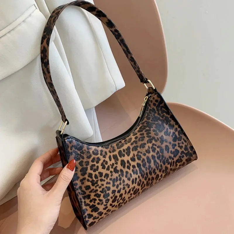 Simples Market leopard print PU leather shoulder bag for women