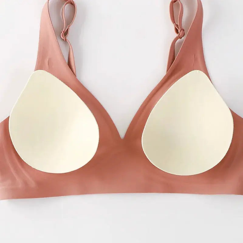 FINETOO soft wireless bra with peach color and beige padded cups