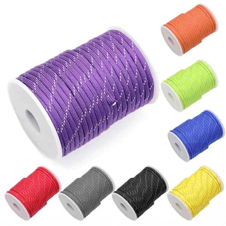 Reflective paracord rope, 8 spools in assorted colors by Simples Market, 4mm 7-strand 550 tactical cord