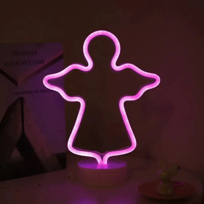 LED neon sign pink cartoon figure lamp, USB-powered home decor for kids room