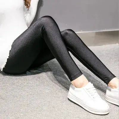 Women's black shiny leggings, casual stretchy skinny fit for everyday wear