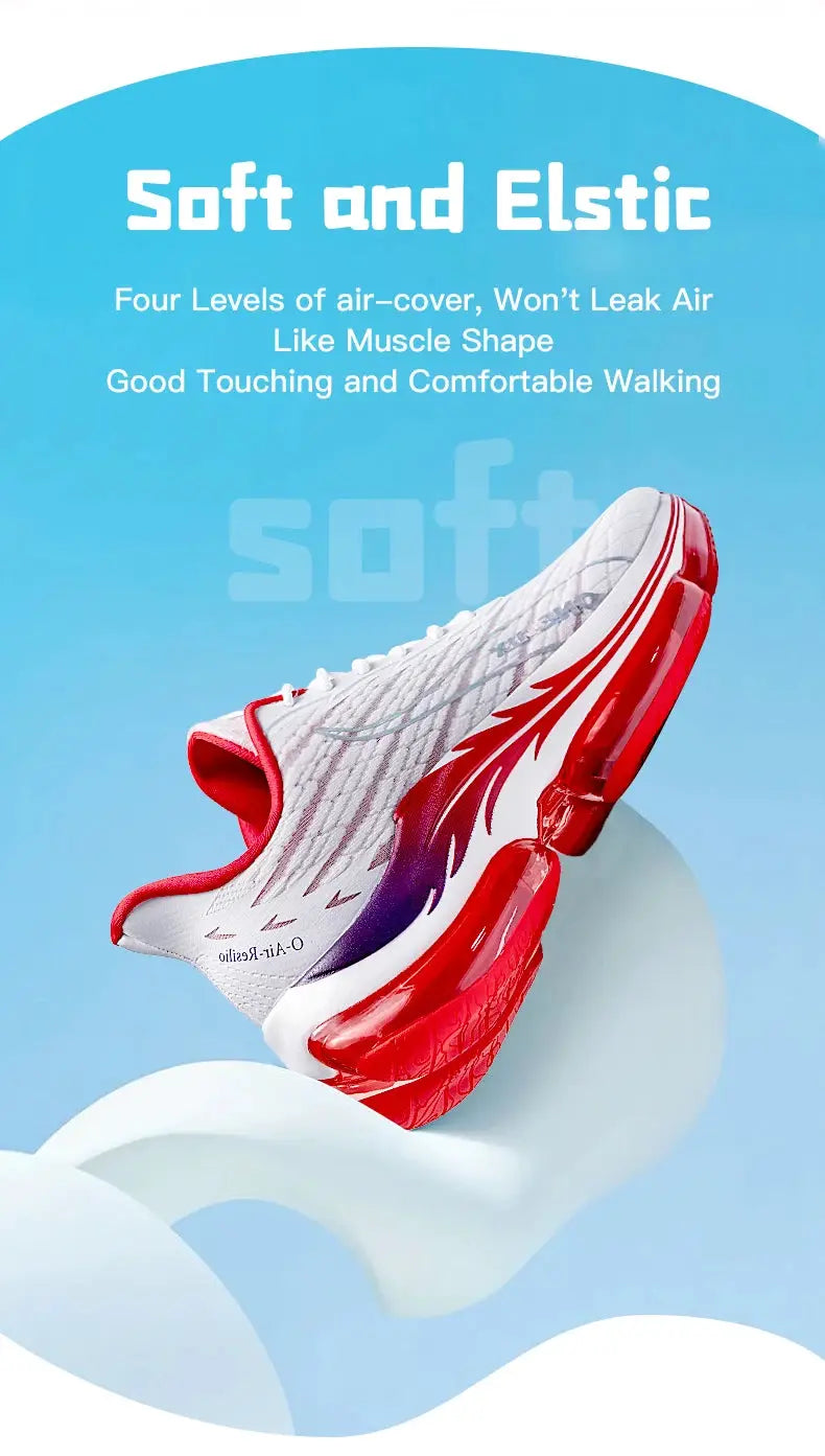 ONEMIX men's running shoes with white breathable mesh upper and red air-cushioned sole