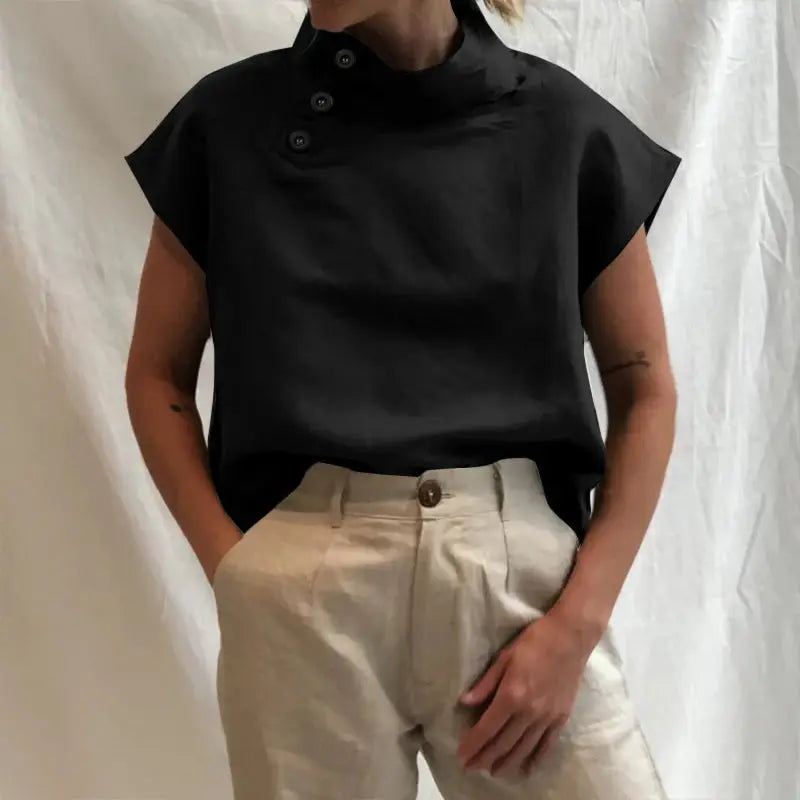 ZANZEA Women Blouses Cotton Linen Summer Top Short Sleeve Tunic