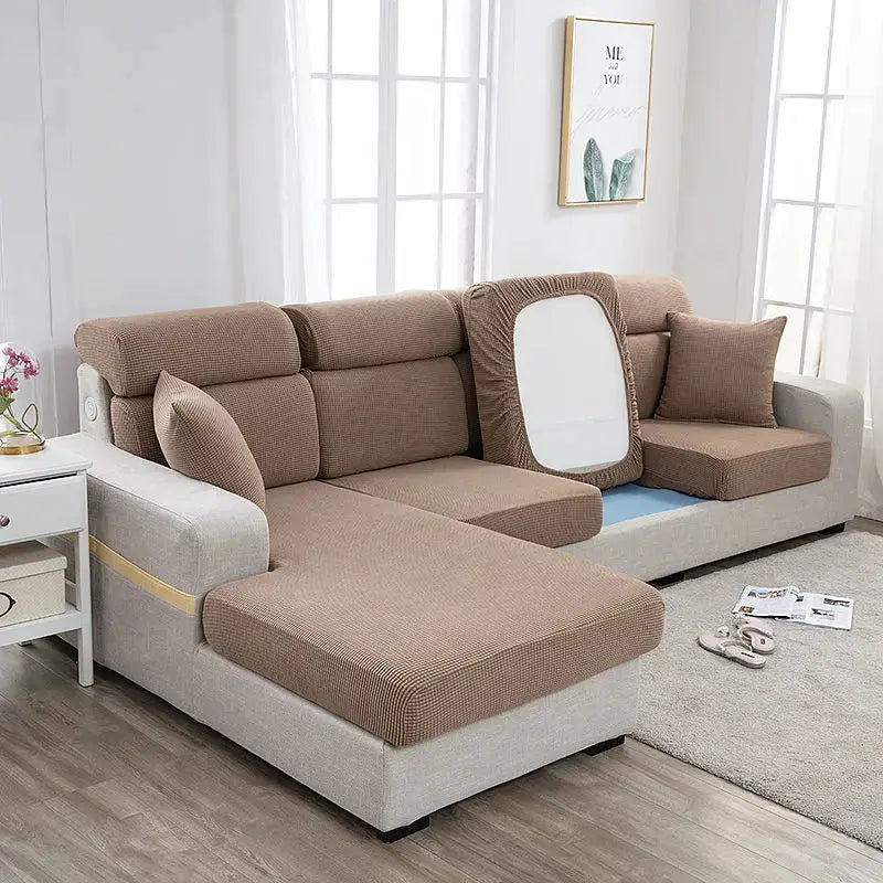 Sofa seat cover set from Simples Market in brown elastic fabric for sectional, protective dustproof cover