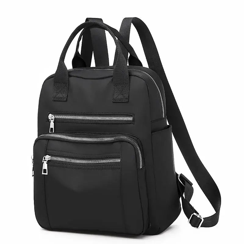 Simples Market black women's backpack with multiple zip pockets; waterproof Oxford fabric, large-capacity travel bag