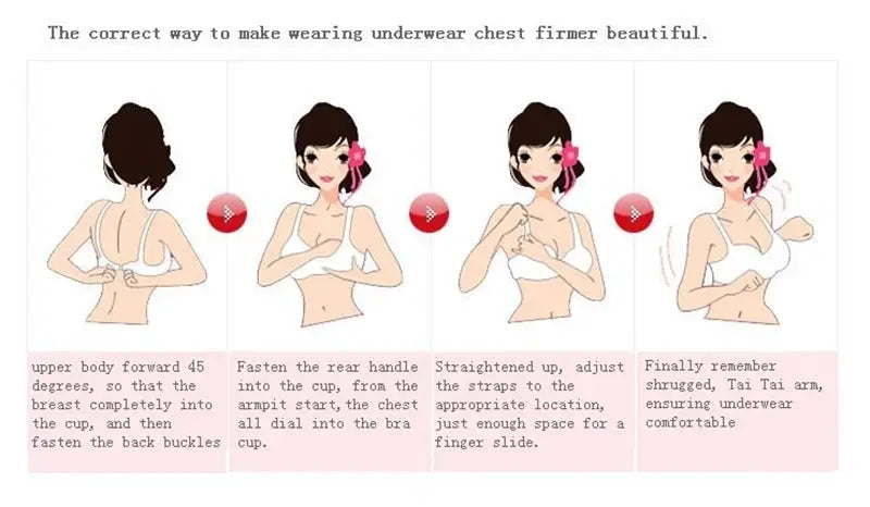 Bras by Simples Market, New Style Sexy Bras, plus-size push-up lingerie, 4-panel instructional illustration