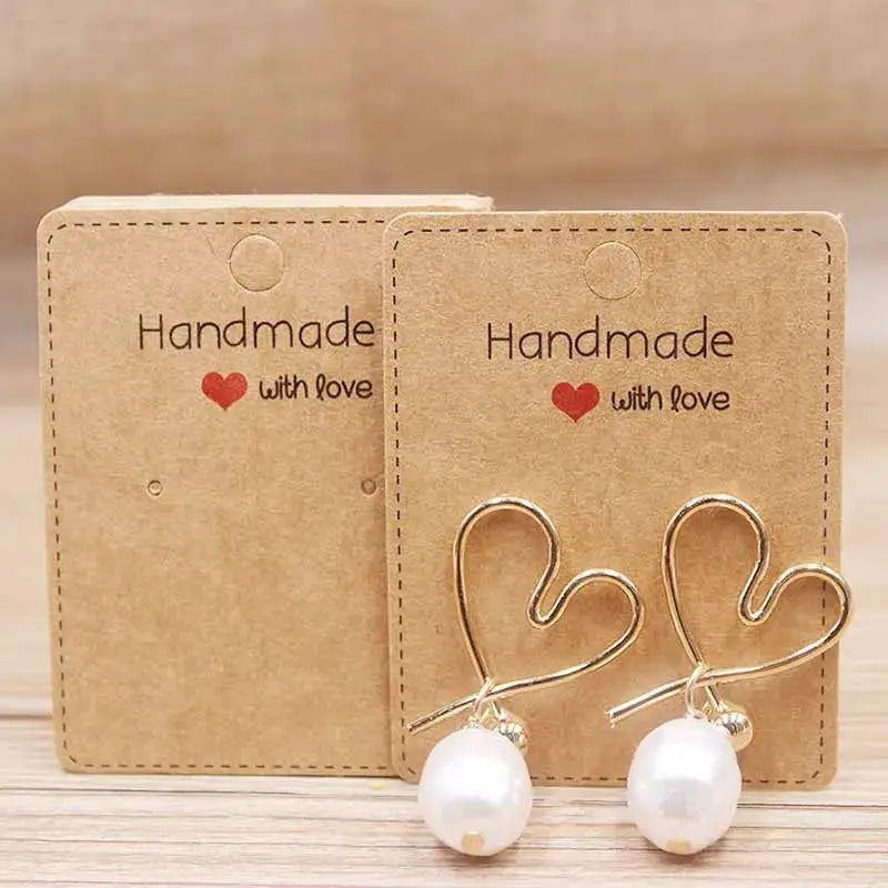50 Pcs Paper Earring Cards Set Handmade Style Jewelry Cards 5x5cm 3x3cm 5x9cm 5x6.5cm 5x7cm Brown White DIY Packaging