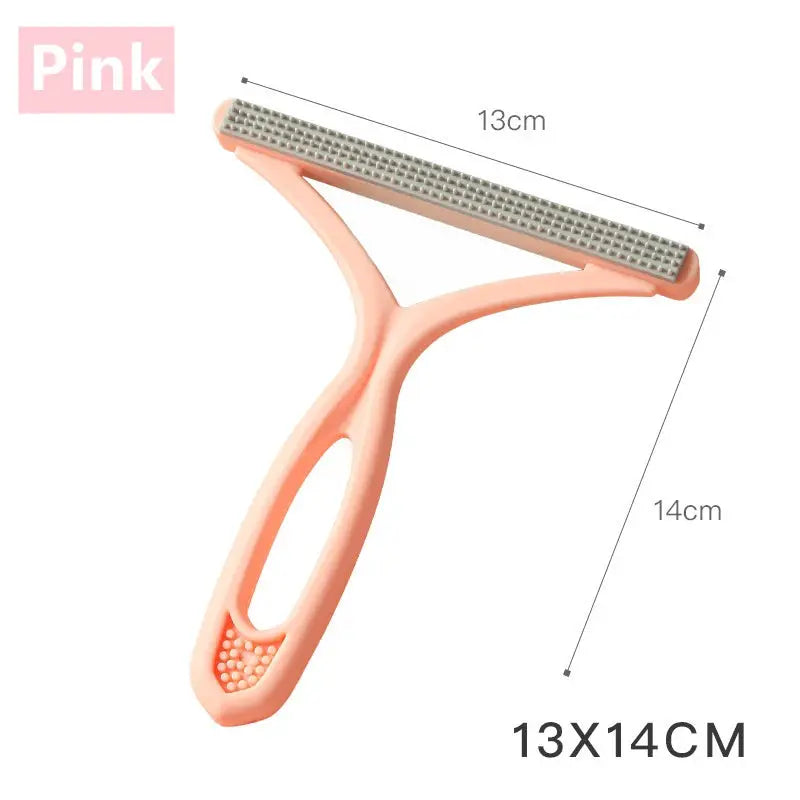Silicone double-sided pet hair remover by Simples Market, pink with metal lint-scraper head, 13 cm wide