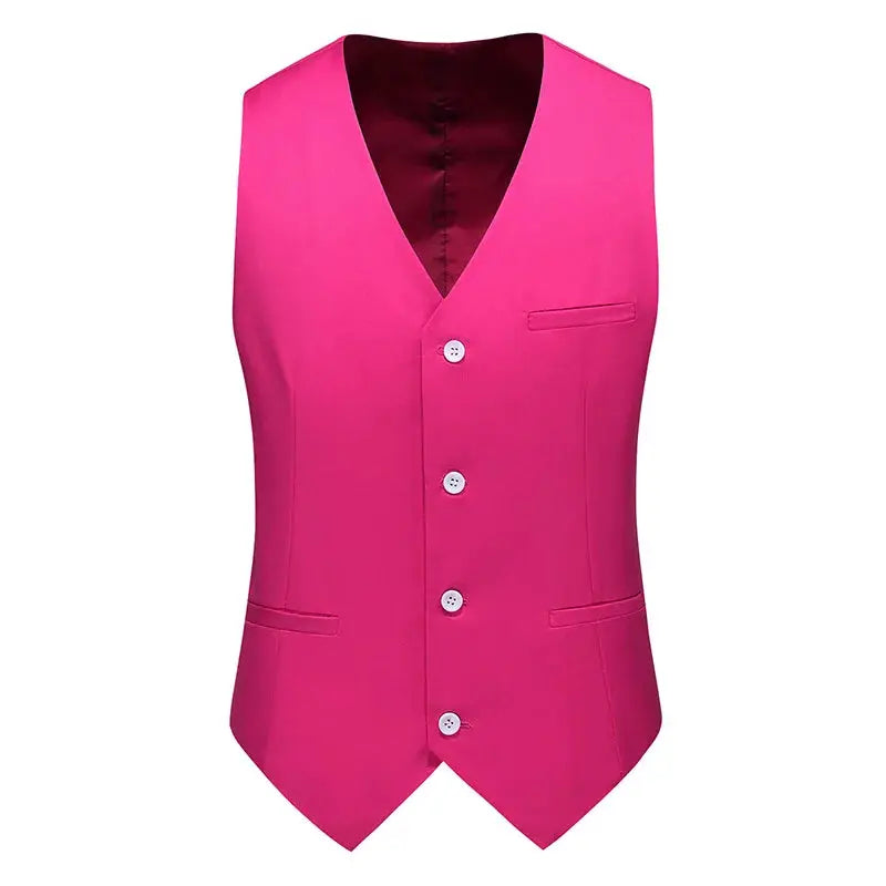 Simples Market pink men's vest waistcoat, slim-fit V-neck dress waistcoat with front buttons