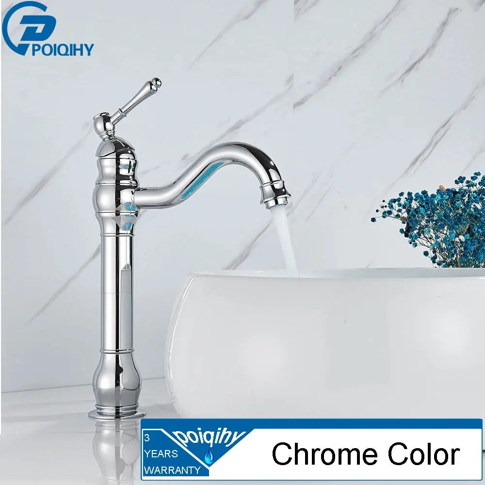 POIQIHY chrome basin vessel sink faucet, deck mounted single-hole bathroom mixer tap