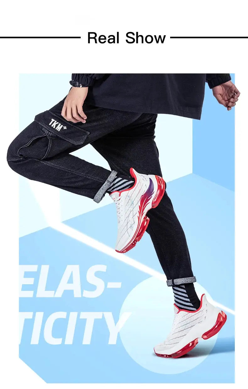 ONEMIX men's running shoes with breathable mesh, white and red air-cushion sneakers