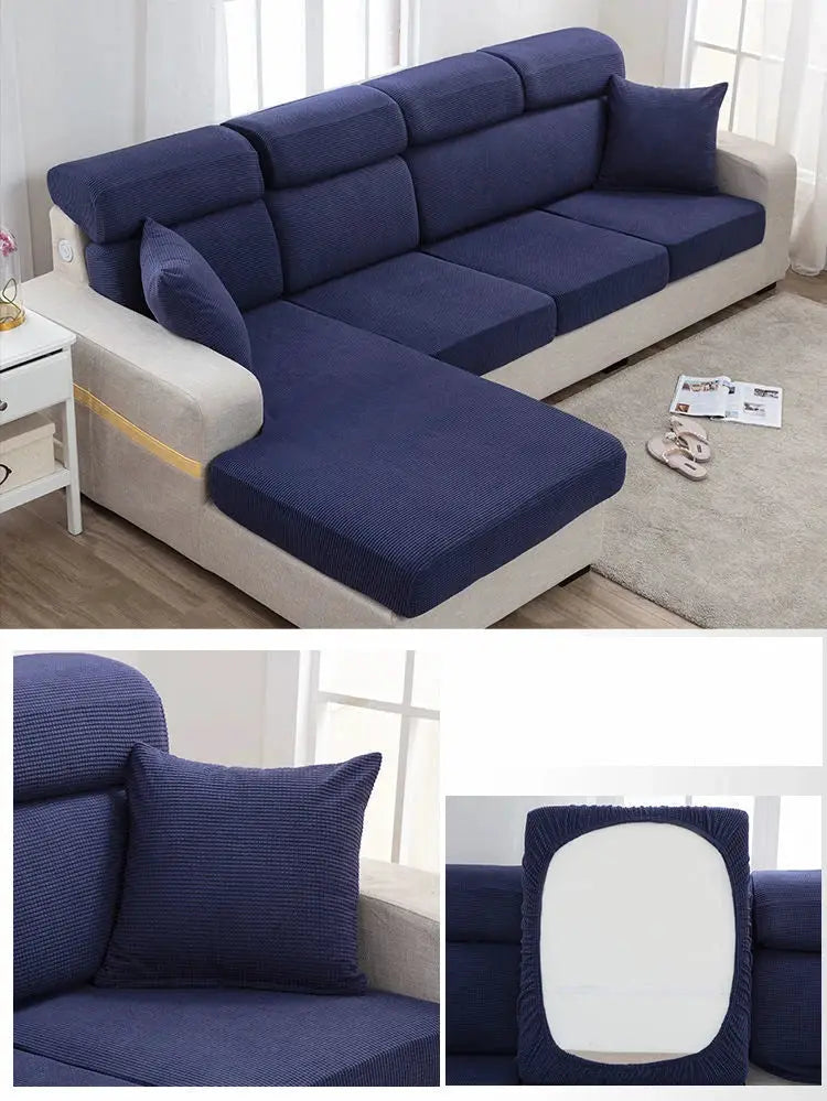 Sofa seat cover elastic navy blue for sectional with chaise