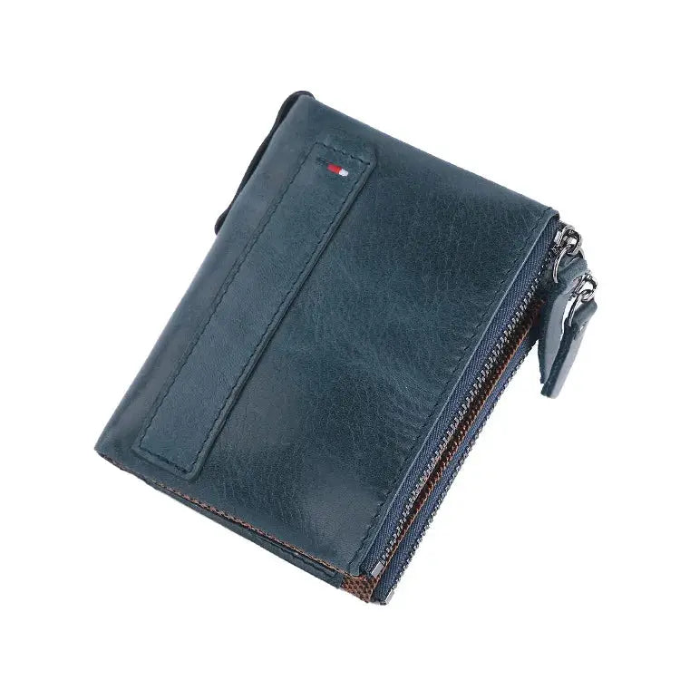 Men's navy blue leather zip-around wallet with card holder, Simples Market