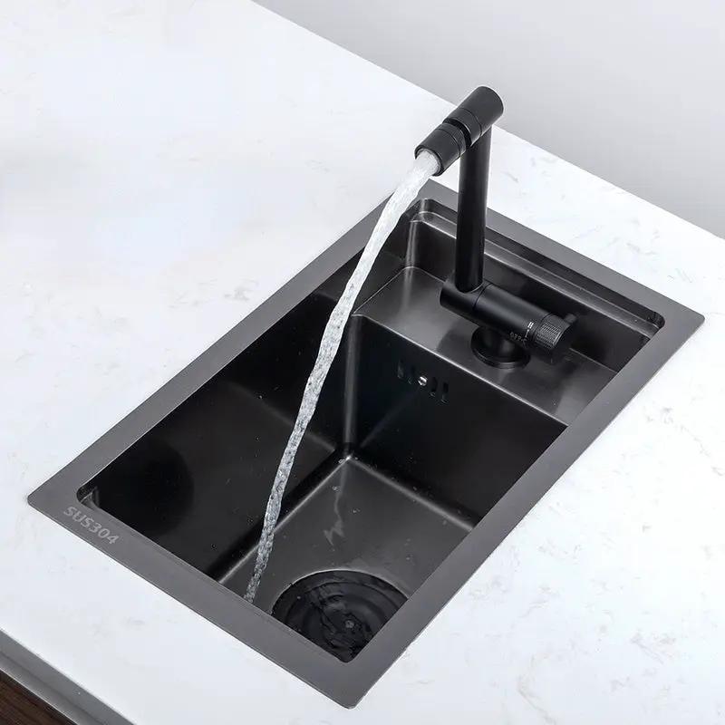 Kitchen sink black stainless steel single-bowl with matte black faucet