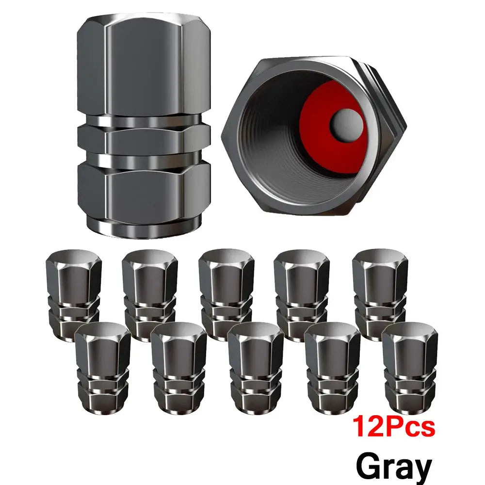 AUTCOAT aluminum tire valve caps, gray, 12pcs, for cars/motorcycles/trucks, Simples Market