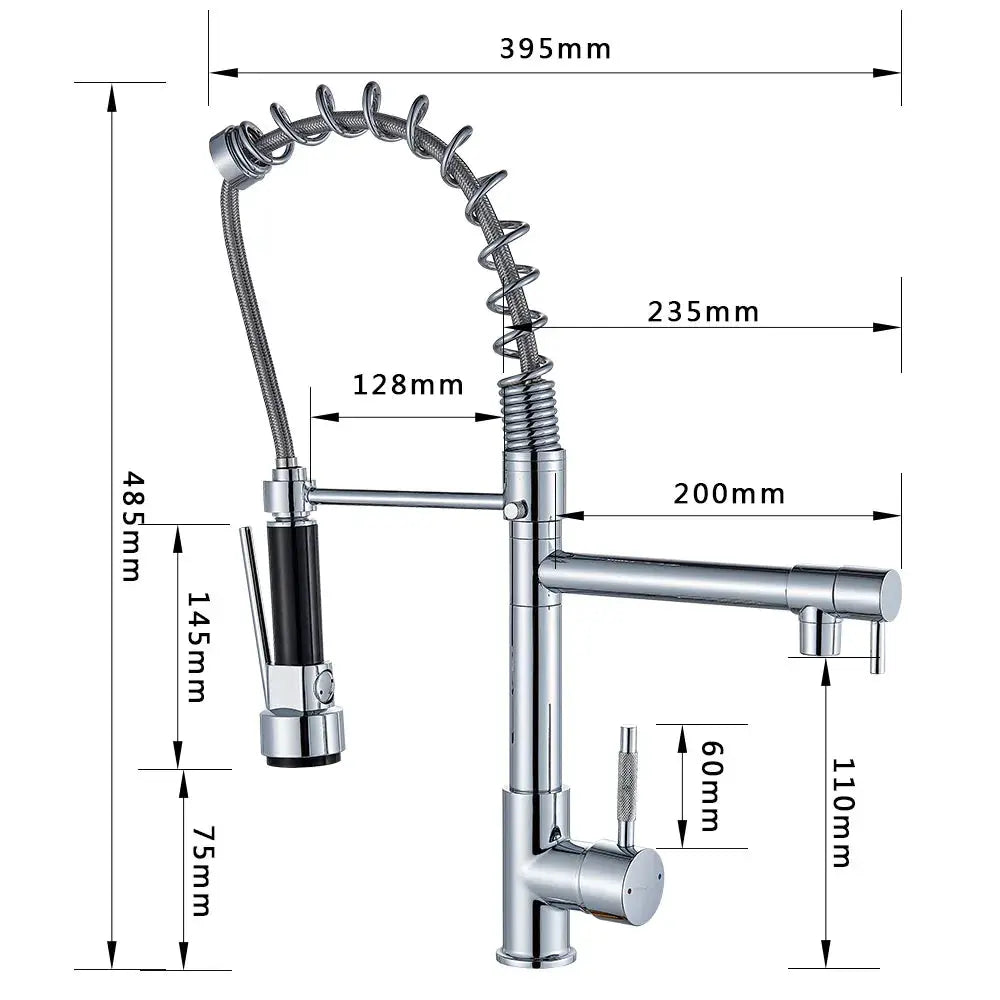 Rozin black and rose-gold spring pull-down kitchen faucet with deck mount and dual spout, Simples Market