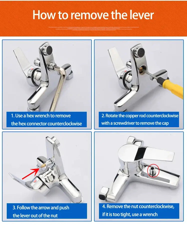 Simples Market chrome shower faucet repair part with pull rod diverter valve; four-step installation guide image