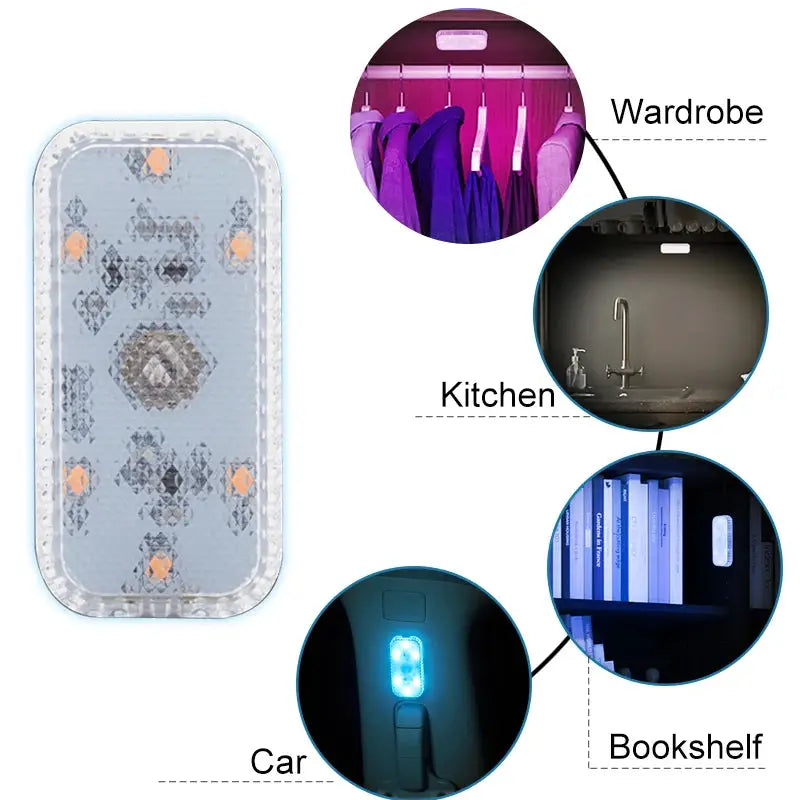 Mini Wireless LED Car Interior Light With Touch Control USB Rechargeable For Door Panels Footwells Trunk Ceiling Roof