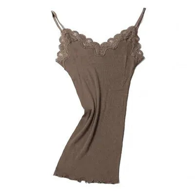 SuyaDream 70 Percent Silk Cotton Blend Lace Camisole With Spandex Knit For Soft Breathable Comfort