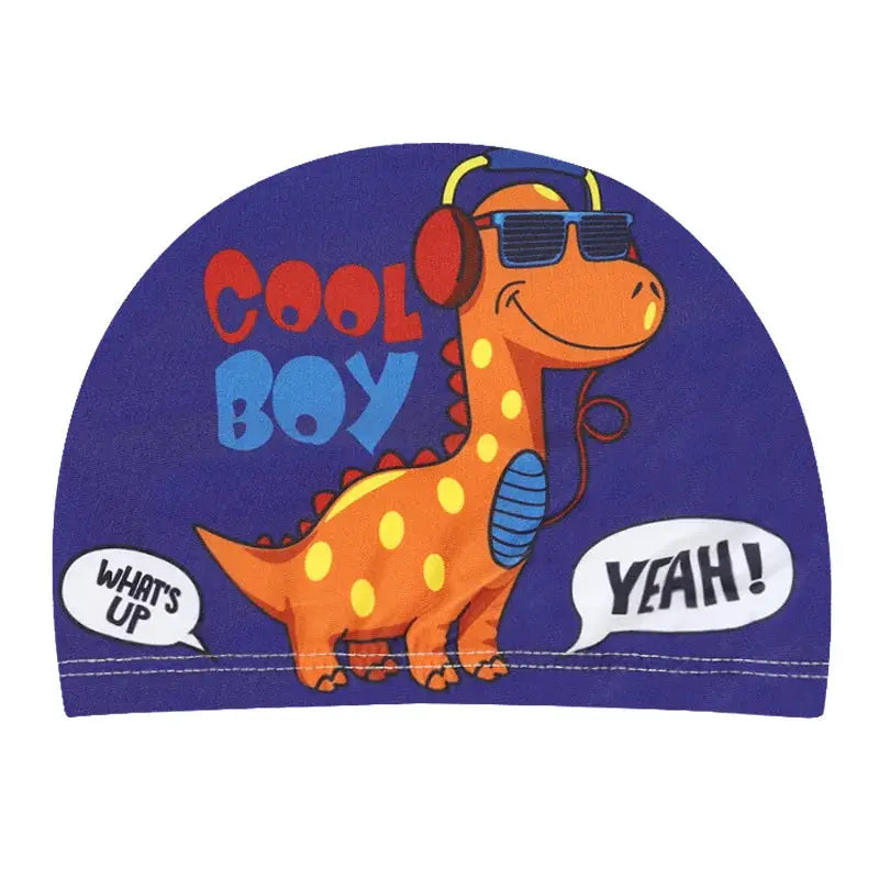 Kids Cartoon Swim Cap Elastic Fabric Pool Water Sports Ears Protection Hat Bathing Cap Boys Girls