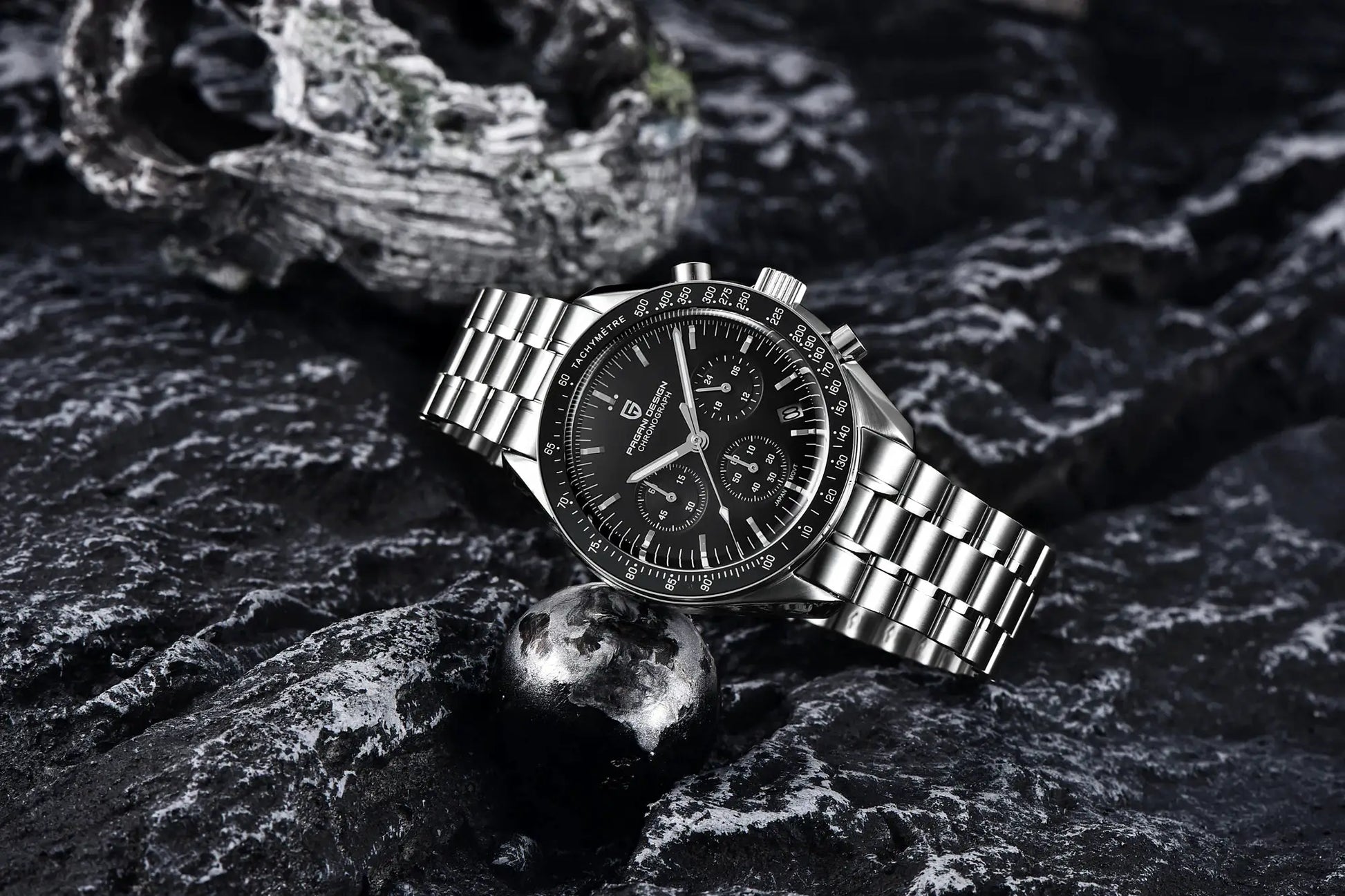 PAGANI DESIGN PD1701 men's stainless steel chronograph watch with black dial and tachymeter bezel